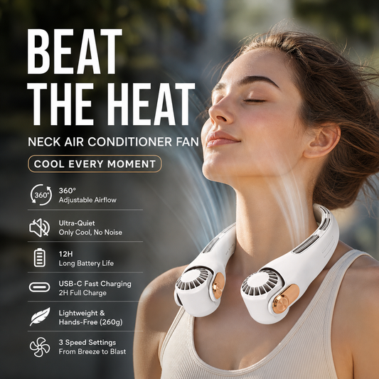 🥳2026 HOT SALE🥳💞50K+ SOLD!🍃 Neck Air Conditioner Fan – Ultra‑quiet, 360° rotating, 3 speeds. Hands‑free cooling, long battery. Summer essential! 😎🌬️